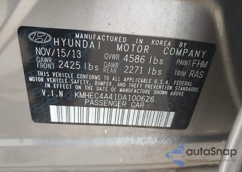 2013 Hyundai Sonata Hybrid Limited из США, поврежденный, VIN KMHEC4A41DA100626